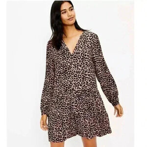 LOFT Leopard Print Long Sleeve Dress